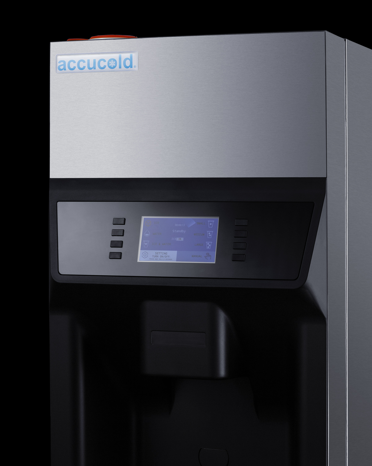 ENERGY STAR certified commercial ice + water dispenser with tiler and 220 lb. production of nugget ice; ETL-S certified to NSF-12